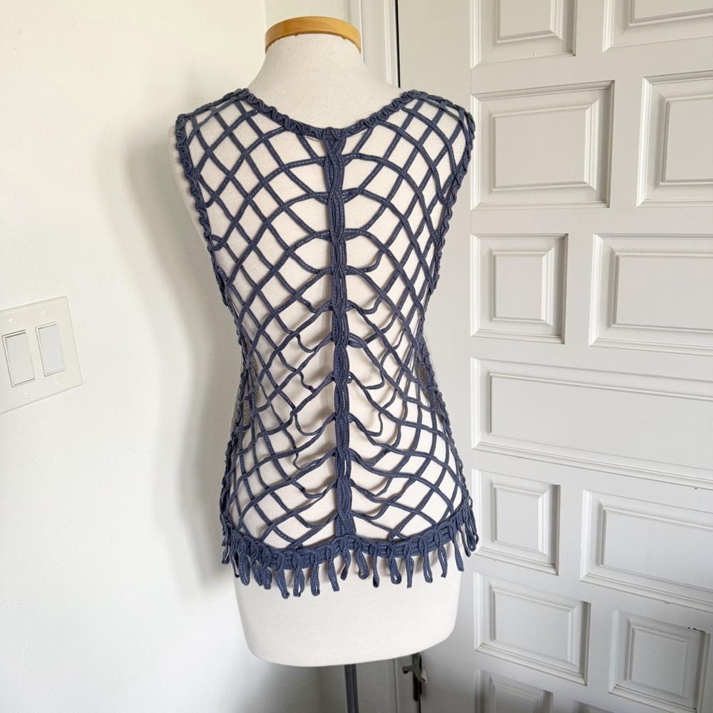 Chelsea and Violet Tank Top Gray Grey Blue Open Fishnet Mermaidcore Small